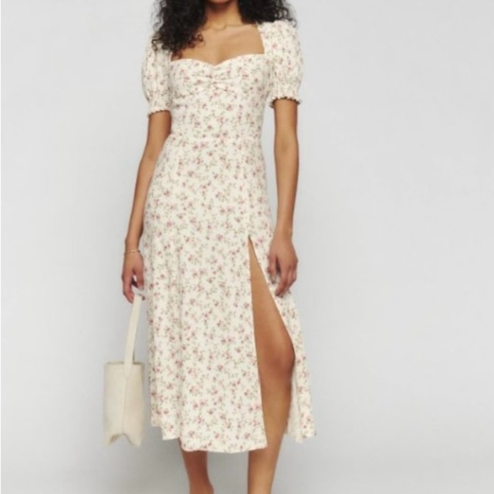 Reformation Cream Floral Long Sleeve Dress